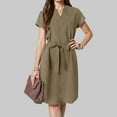 thumbnail image 2 of vigerkar Women's Summer Short Sleeve Midi Dress Casual V Neck Work Party A-Line Knee-Length Dresses with Belt Coffee, XL, 2 of 6