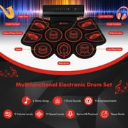 Gymax 9 Pads Electronic Drum Set Roll Up Drum Kit w/ MIDI & Dual Stereo Speakers Red