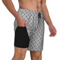 thumbnail image 3 of Picia Gray Plaid pattern Mens Swim Trunks with Compression Liner Stretch Beach Shorts Quick Dry with Zipper Pockets No-Chafing Board Shorts-3X-Large, 3 of 9