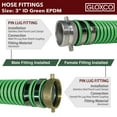 thumbnail image 7 of Gloxco Heavy Duty EPDM All Weather Suction Hose Assembly, Black Tube, Lime Green Helix, 3" Inside Diameter with Male x Female NPSM Pinlug Fittings Installed, 20 ft Length, 7 of 7