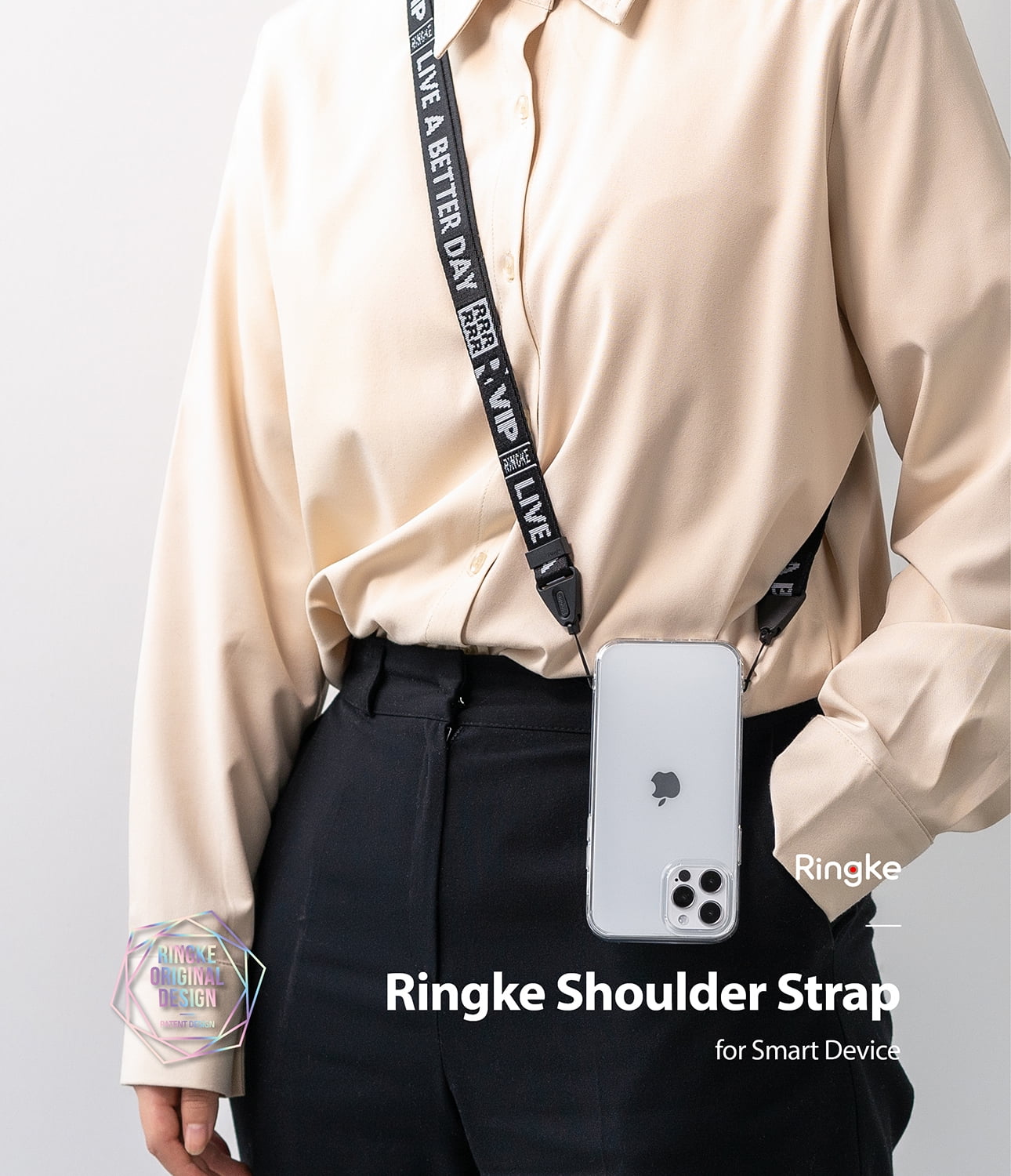 Ringke [Shoulder Strap] for Cell Phone Cases, Keys, Cameras & ID QuikCatch Lanyard Adjustable Crossbody String - Ticket Band 2 Black