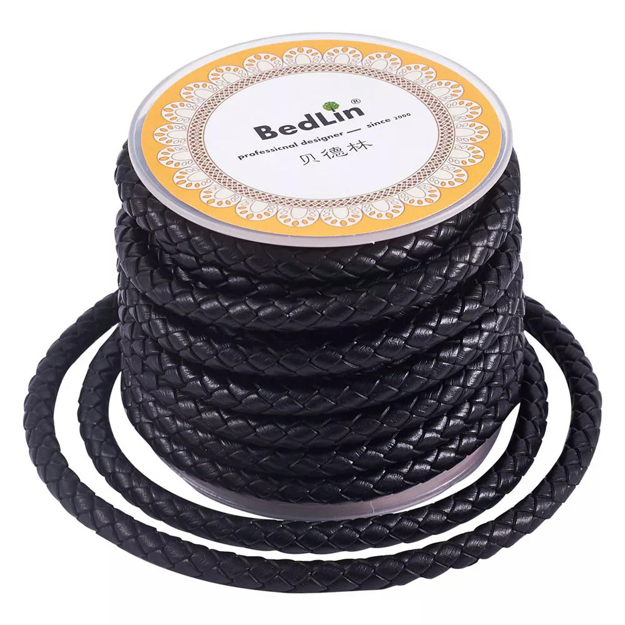 U8MO 4.37 yards(4m)/roll Black 5mm Braided Cowhide Leather Cords String for Bracelets