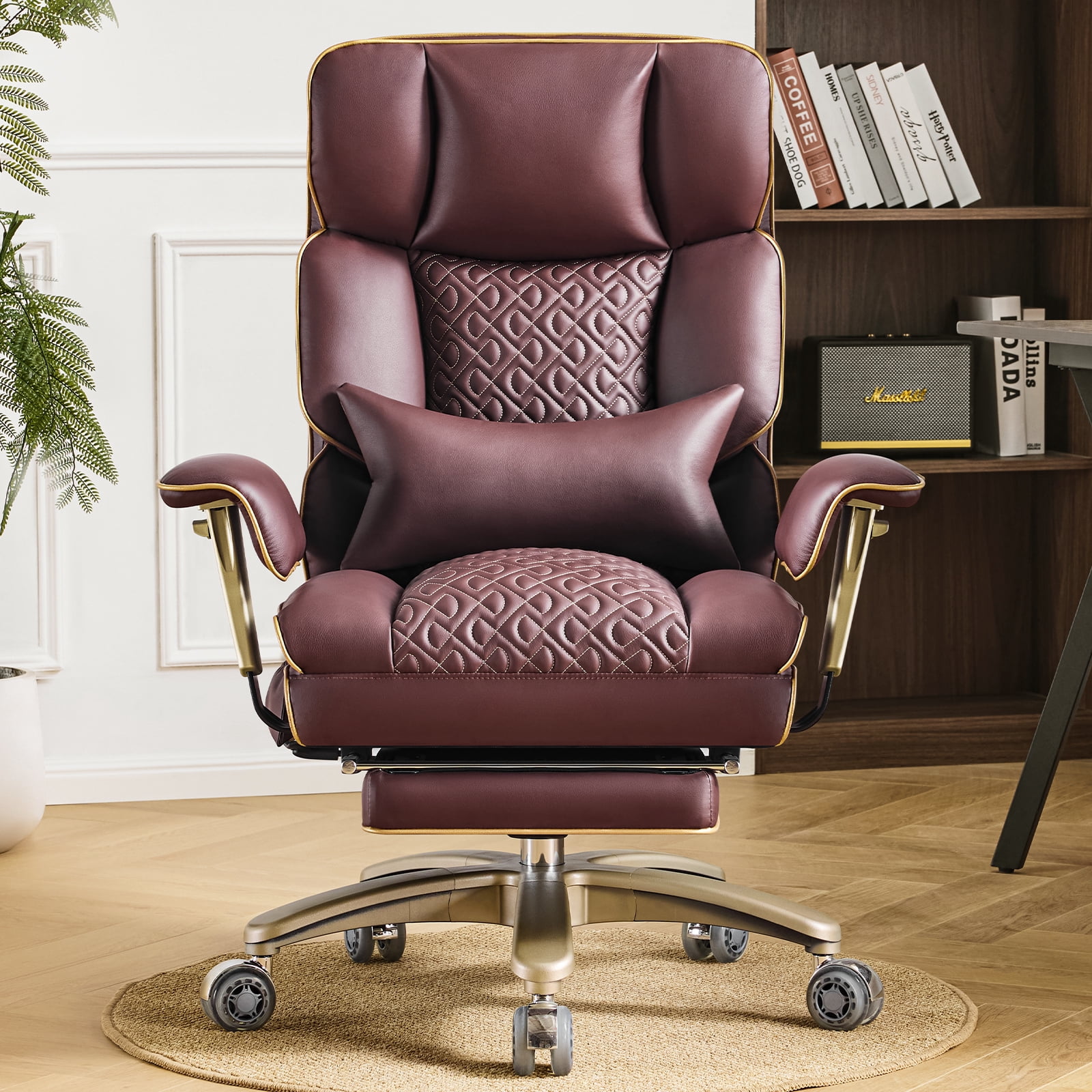 Falvinoryn Big and Tall Office Chair, Heavy-Duty Executive Office Chairs with Adjustable Lumbar and Quiet Rubber, Ergonomic High Back Computer Desk Chair, Brown
