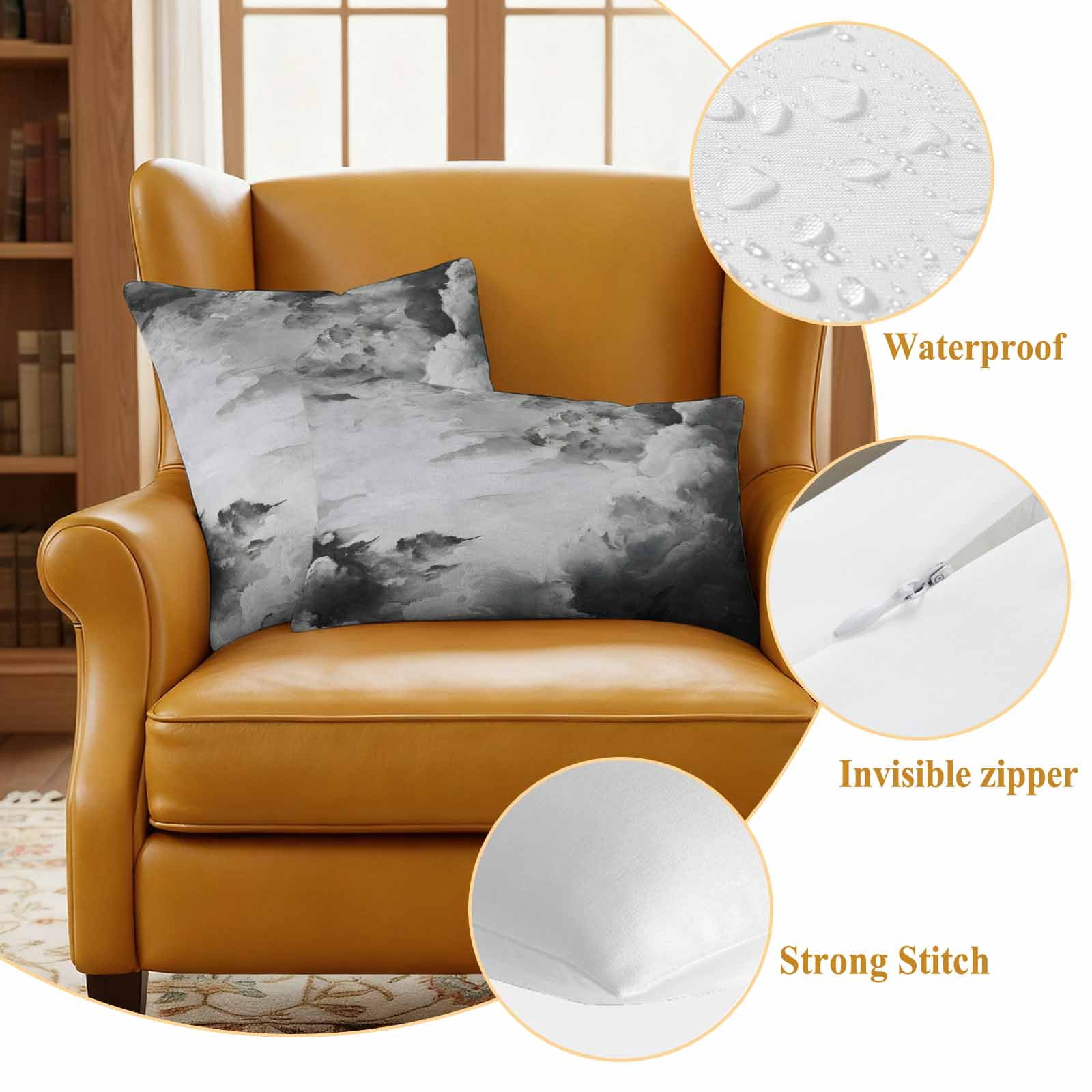 Gray Ombre Clouds Outdoor Waterproof Pillow Covers, Modern Abstract Art Gradient Cloud Decorative Square Throw Pillowcase Sofa Cushion Sham for Patio/Couch/Chair, 18"x18" 2 Pack