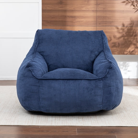 Giant Bean Bag Chair Sofa for Adults Teens, Comfy Corduroy Large Bean Bag Chair with Armrests for Bedroom Living Room, Dark Blue Foam Filler Included