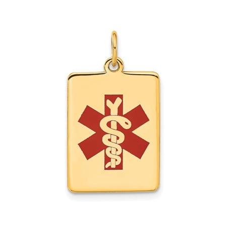 14k Yellow Gold Medical ID Pendant with Red Star of Life Symbol Emergency Alert Necklace for Men and Women Engravable Unisex Health Jewelry for Safety and Awareness