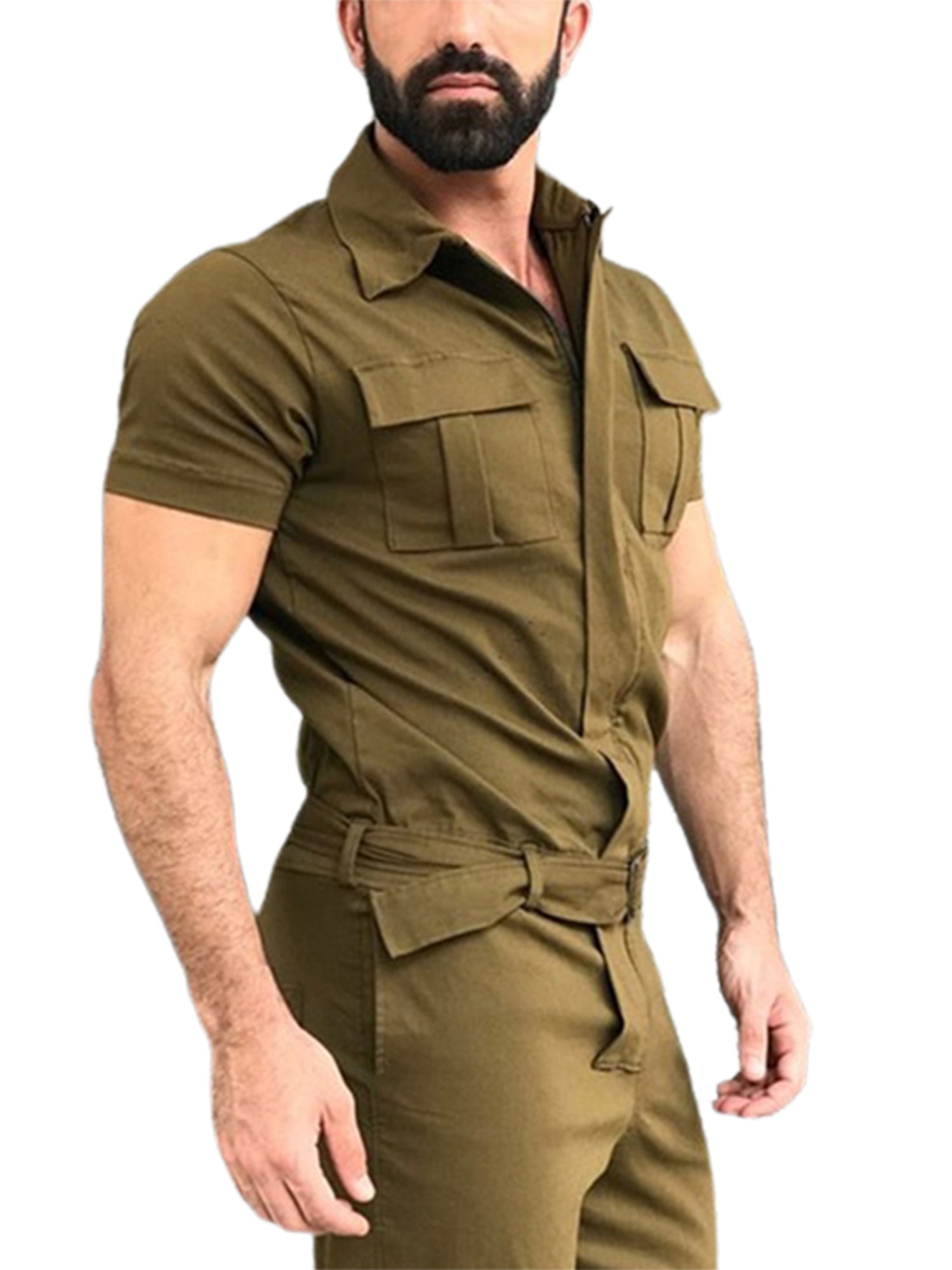 Men's Casual Long Sleeve Cargo Overalls Pants Baggy Jumpsuits Rompers Trousers 