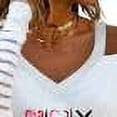 thumbnail image 3 of DYMADE Women Plus Size Off Shoulder Printed V-neck Sexy Long Sleeve T-Shirt, 3 of 4