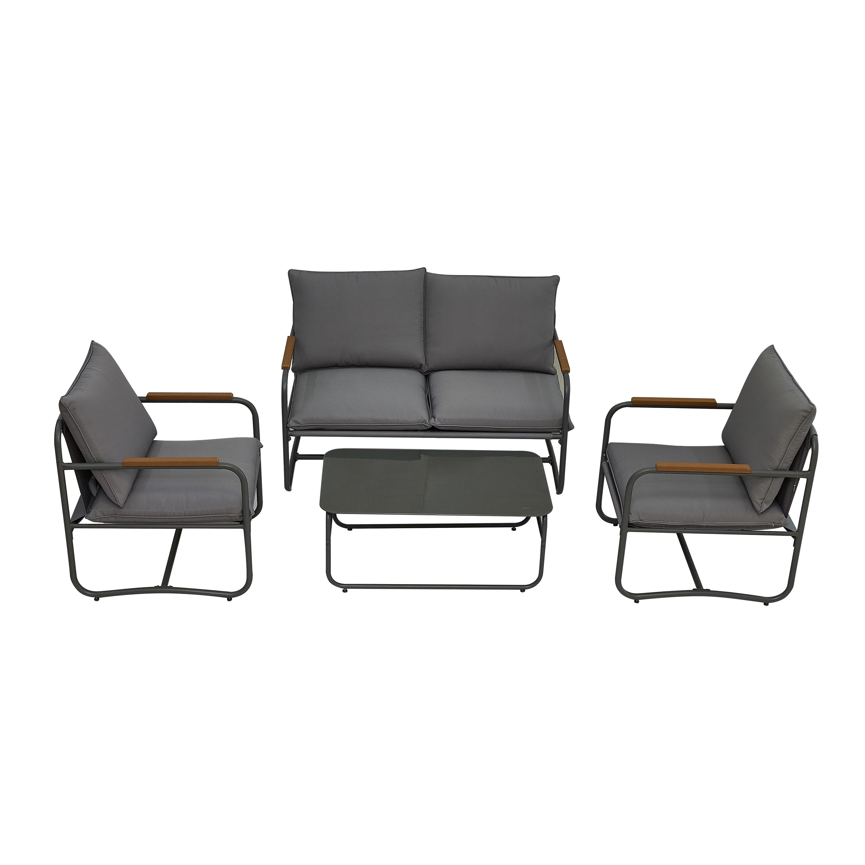 Syngar 4 Piece Patio Furniture Sets, Sectional Furniture Set for Outside, Conversation Sofa Set with Coffee Table and Dark Gray Cushions, Outdoor All Weather Metal Chairs Set for Yard, Poolside, Deck - image 2 of 7