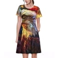 thumbnail image 1 of Fotbe Robe Géométrique Motif Aigle Chauve Américain Décontractée Mode Femme Manches Courtes Robe Maxi Robe T-Shirt Rayée Longue à Blocs de Couleur, 1 of 6