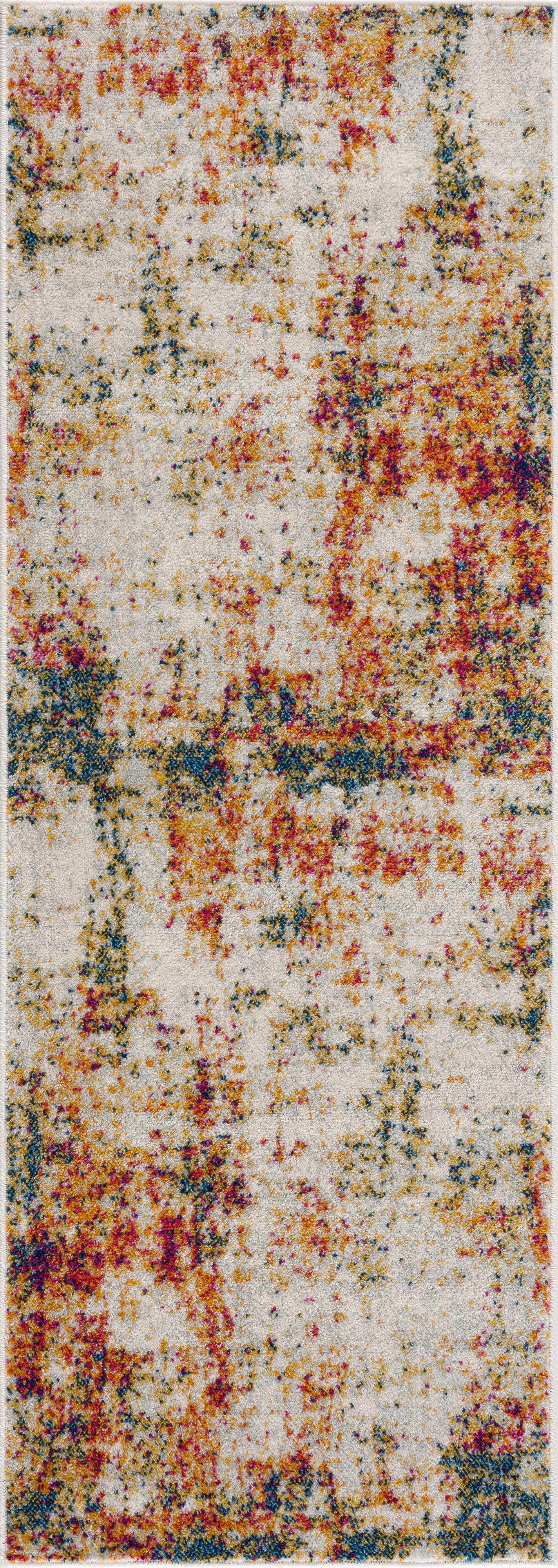 Hauteloom Istanbul Collection Modern Abstract Living Room Bedroom Large Area Rug - Colorful Contemporary Carpet - Beige, Orange, Red, Blue - 9' x 12'