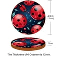 thumbnail image 3 of Seven Starred Ladybird Round Microfiber Leather Drink Coasters (6PCS) - Set of 6 Coasters, 11x11 cm/4.3x4.3 in, Stylish for Your Table - Black Color, 3 of 6