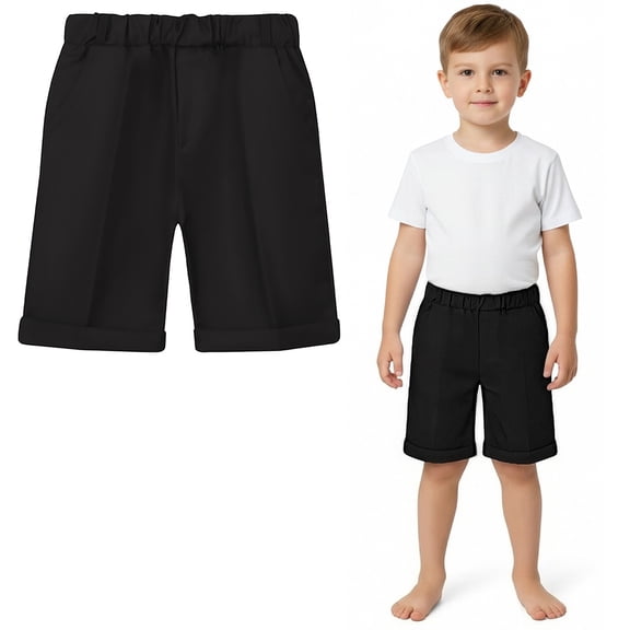 Teen School Uniforms Boys Pleated Front Stretch Preppy School Shorts Black Shorts Boys Back To School Elastic Waistband Pants 13-14 Years
