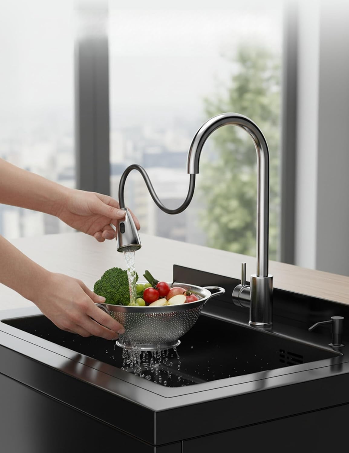 Stainless Steel Utility Sink,Freestanding Deep Basin Work Sink,Heavy-Duty Industrial Sink with Splash for Garage Workshop Laundry Room & Man Cave,Black,25.7" × 20.7" × 39.5"