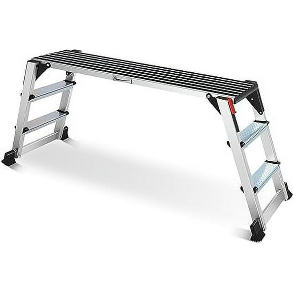 𝐖𝐨𝐫𝐤 𝐏𝐥𝐚𝐭𝐟𝐨𝐫𝐦 𝐓𝐰𝐨 𝐒𝐭𝐞𝐩 𝐋𝐚𝐝𝐝𝐞𝐫, 50×12×27 Aluminum Platform 𝐋𝐚𝐫𝐠𝐞 𝐒𝐢𝐳𝐞 Step Stool Folding Portable Work Bench
