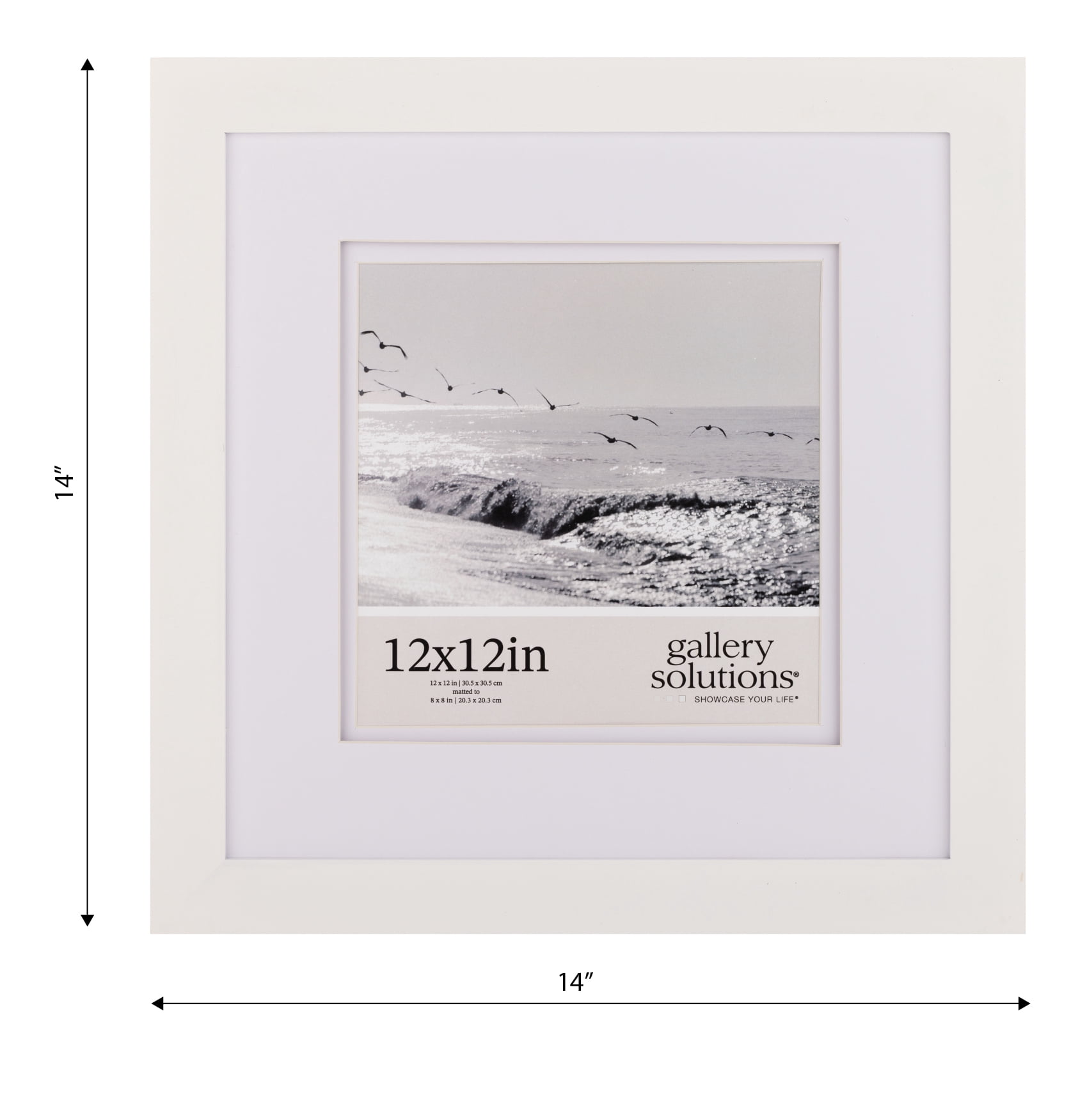 Gallery Solutions 12"x12" Wall Mount Tabletop Photo Frame Double Mat Matted to 8"x8" - White