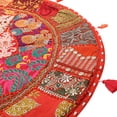 thumbnail image 3 of Stylo Culture Indian Round Throw Pillows For Bedroom Vintage Patchwork Floor Cushion Cover Red Large 32x32 Decorative Decor Seating Tuffet Seat Pouf Cover Footstool Cotton Embroidered 1 Pc, 3 of 4