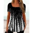 thumbnail image 3 of Blusa de manga corta para mujer, cuello cuadrado, verano, blusa tipo túnica, blusa holgada, camisetas básicas, negro, XXL, 3 of 5