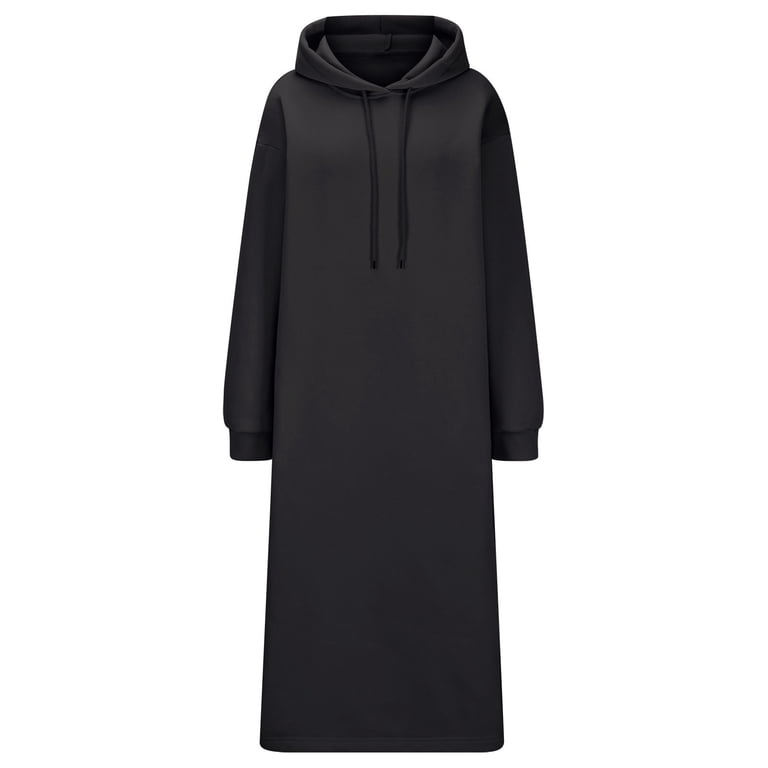 oversized hoodie dress plus size Qolati Long Hoodies Dresses for Women Plus Size Fleece Pullover Hoodie Dress Long Sleeve Hooded Jacket Oversized Sweatshirts Maxi Dress with Pocket