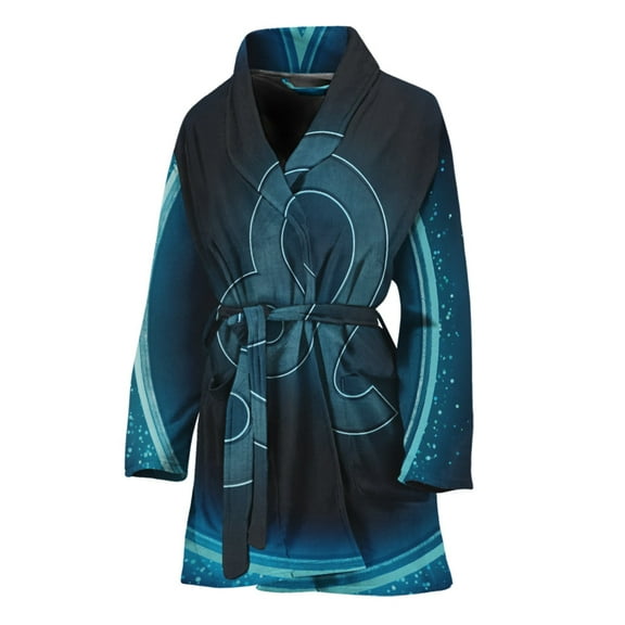 Blue Leo Zodiac Sign Women Bathrobe One Size Univeral Fits, Zodiac Horoscope Fashion Lightweight Plush Fleece Long Robe For Women