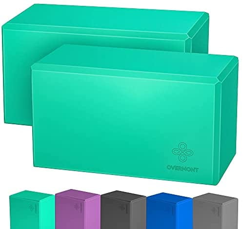 Overmont Yoga Block 2 Pack Supportive Latex-Free EVA Foam Soft Non-Slip Surface for General Fitness Pilates Stretching and Meditation 9x6x3 Yoga Strap Included 