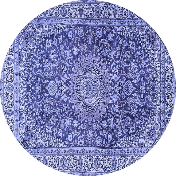 Ahgly Company Machine Washable Indoor Round Medallion Blue Traditional Area Rugs, 4' Round