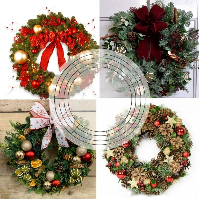 Hotop 9 Pieces Wire Wreath Frame Dark Green Flat Circle Floral Wreath Ring  Wreath Making Supplies for Christmas New Year Holiday Wedding Decoration 8
