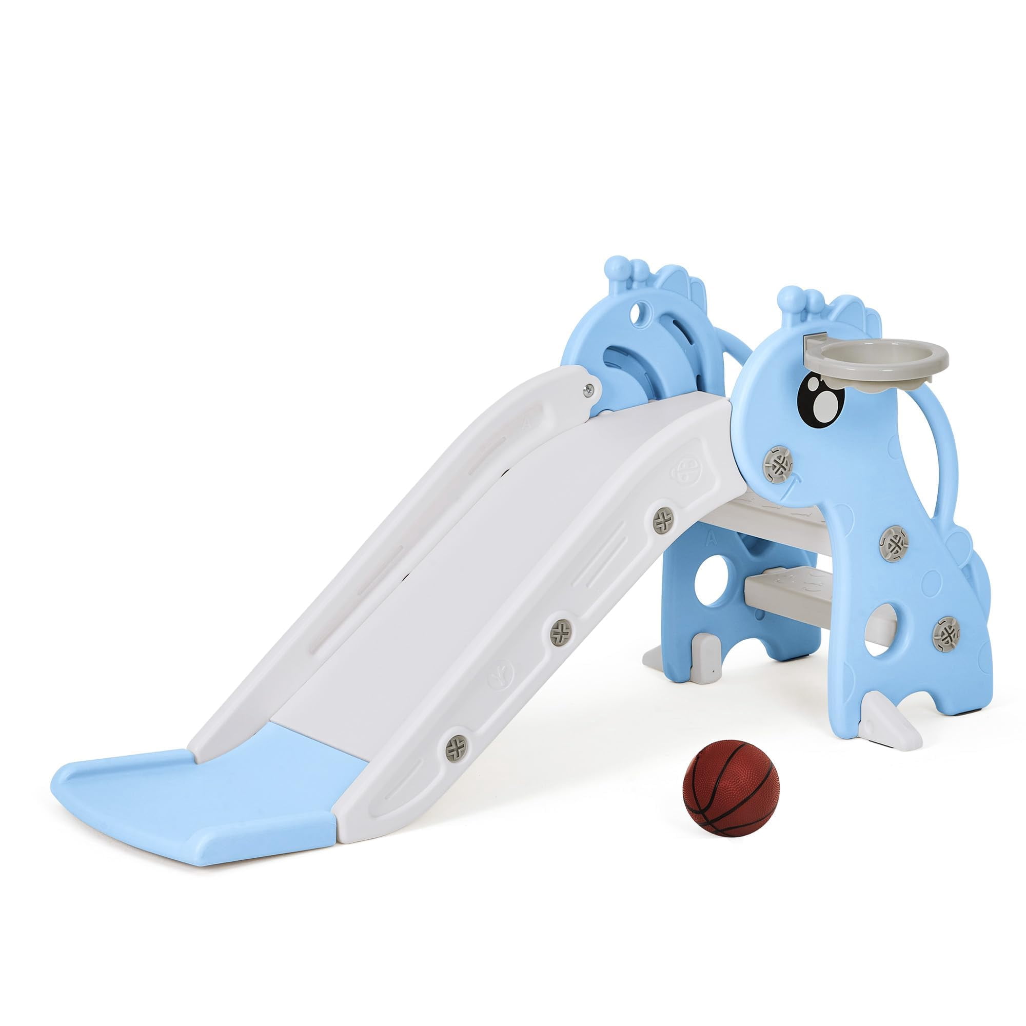 Deer Toddler Slide for Toddlers Ages 1-3 Featuring Baby Slide Indoor & Outdoor Kids Slide Climber Playset with Basketball Hoop Folding Design Freestanding Slide Playground Climber Slide Blue
