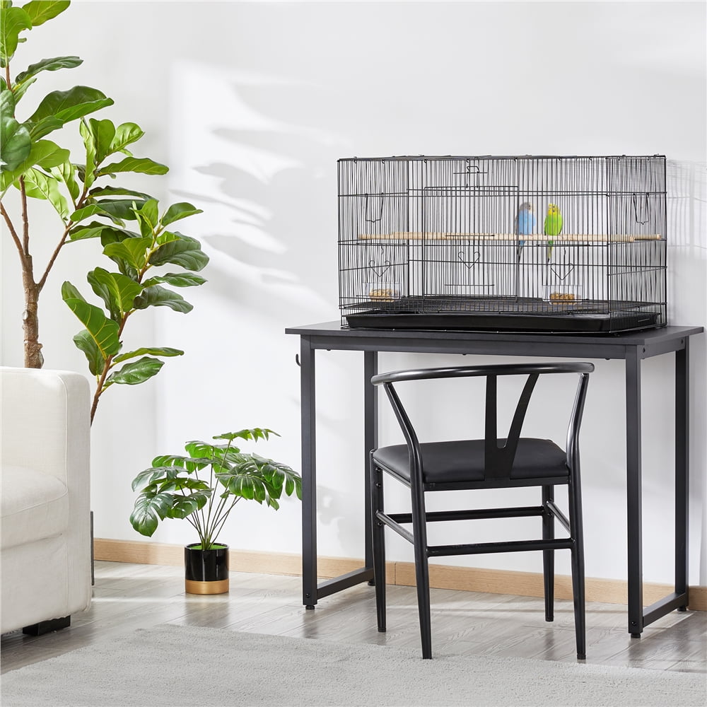 Alden Design 30" Bird Cage with Slide-Out Tray and Wood Perches, Black