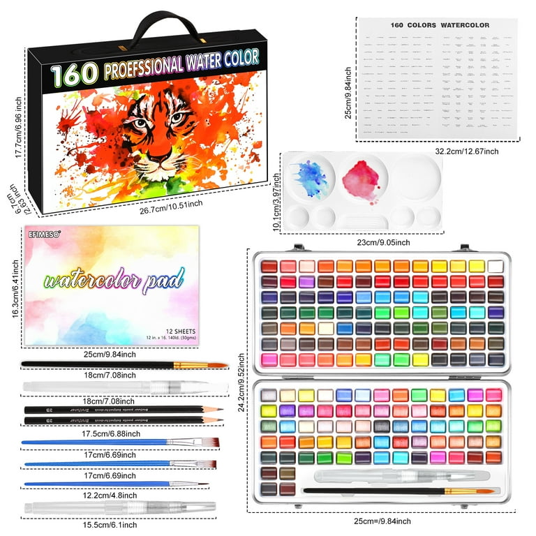  Gunsamg Watercolor Paint Set 120 Colors In Portable Box With  Palette Including 12 Fluorescent Colors 15 Macron Colors And 33 Metallic  Colors For Artists Adults : Toys & Games