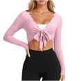 thumbnail image 3 of Tqcoqu Womens Tie Front Wrap Crop Tops,Long Sleeve Shrugs Cropped Shirts Yoga Cover Up Top Pilates Workout Outfits,Pink Women's S-XXL, 3 of 10