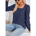 thumbnail image 2 of Square Neck Pleated Shoulder Long Sleeve Textured Blouse for Women Navy 2X-Large, 2 of 5