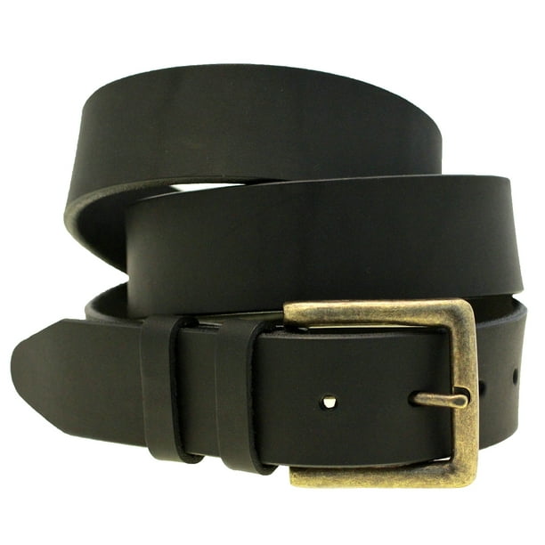 Orion Belt Company Mens 1 1/2 Plain Black Latigo Leather Belt Old Brass Buckle Made In USA