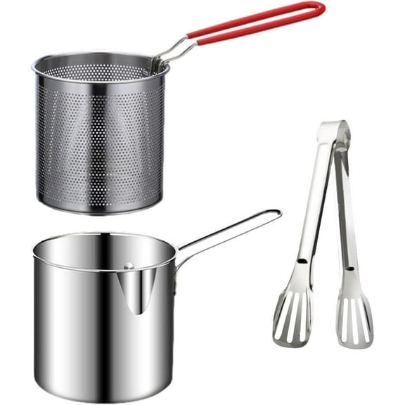 Deep fryer, deep fryer with filter, 201 stainless steel deep fryer, multi-purpose deep fryers, small deep fryer, stainless steel pot with handles, for family fries fish fries cookware pot