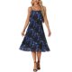thumbnail image 1 of Vestido Floral Plisado Inspire Chic para Mujeres, con Volantes, Tirantes Espagueti y Hombros Descubiertos, Azul Oscuro, Talla M, 1 of 5