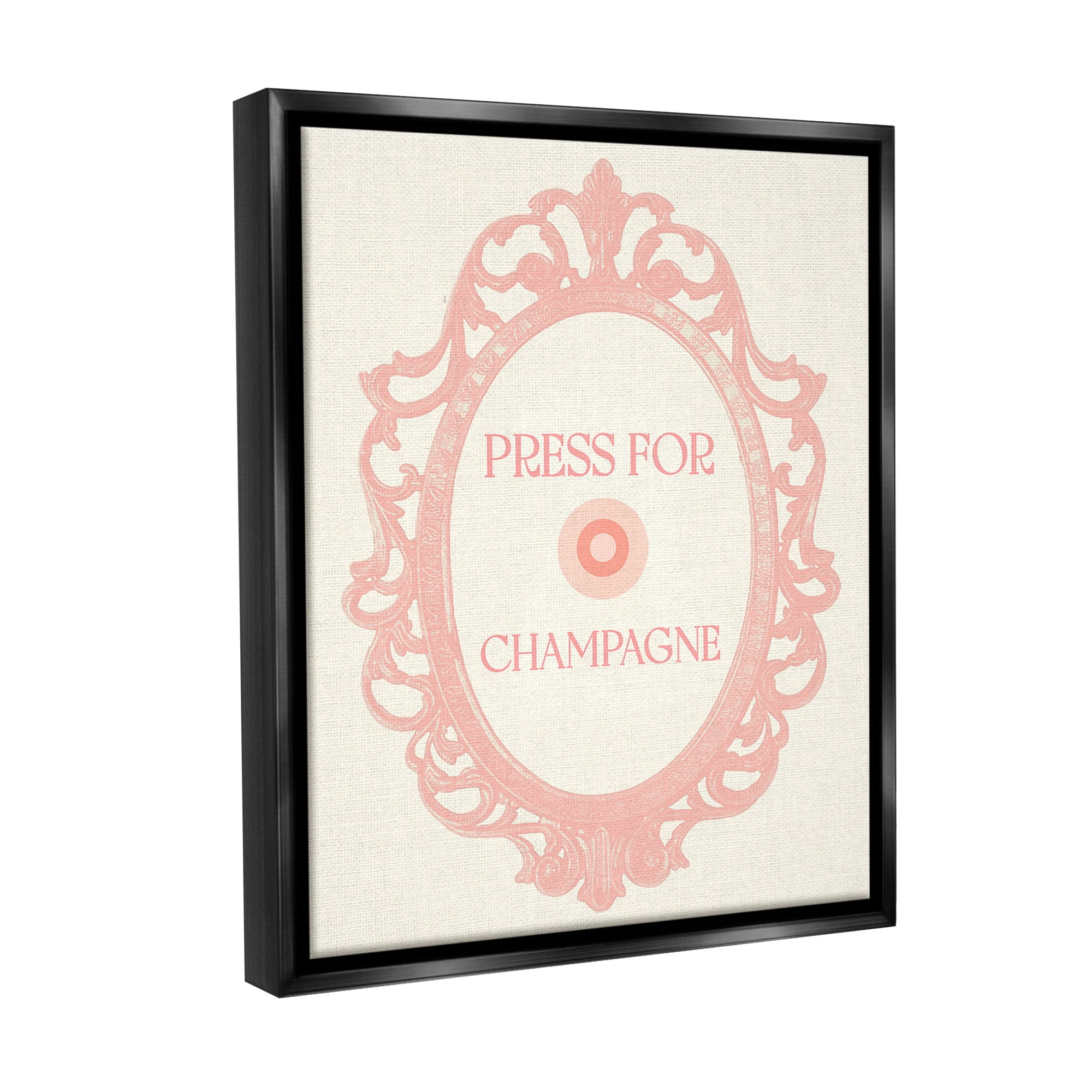 Stupell Industries Press For Champagne Food & Beverage Painting Black Floater Framed Canvas Art Print Wall Art, 17 x 21