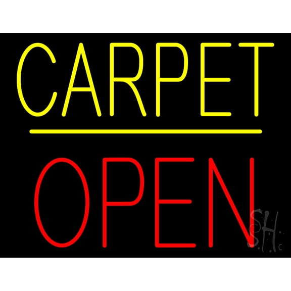 Carpet Block Open Yellow Line LED Neon Sign 15" Tall x 19" Wide - inches Black Square Cut Acrylic Backing, with Dimmer - Premium built indoor Sign for Storefront, Store interior, Exhibition, Decor.
