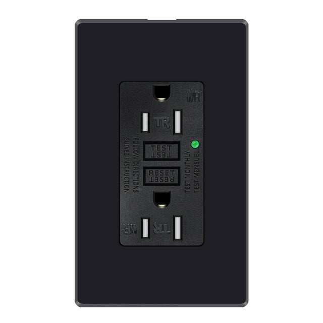Black GFCI Outlet 15 Amp,GreenCycle Black Outlets Receptacle with LED