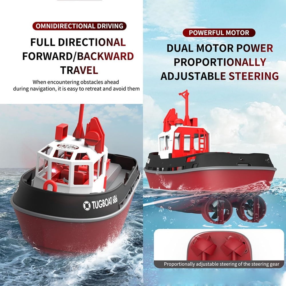 Roofworld RC Boat 686 1/72 2.4G Dual Motor Wireless Electric Remote Control Green Tugboat Toys Gifts