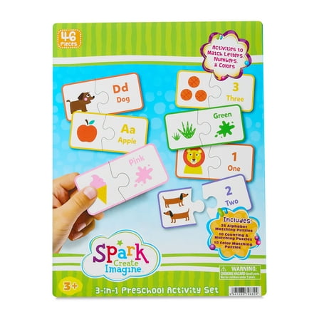 Spark.Create.Imagine. 3-in-1 Preschool Activity Set, 46 Pieces, Multicolor