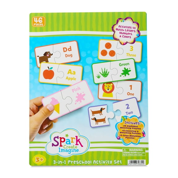 Spark.Create.Imagine. 3-in-1 Preschool Activity Set, 46 Pieces, Multicolor