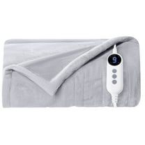 JUSTLET Heated Blanket Throw, 50"x60" Double-sided Flannel Electric Blanket, 9 Heat Levels & 2-10 Hours Auto shut-off, over-heat protection, machine washable, Light Grey
