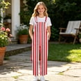 thumbnail image 2 of OOOUM Kids Overalls Striped Print Adjustable Straps Button Closure Straight Leg Loose Fit Casual Long Jumpsuit Pants,5-6 Years, 2 of 6