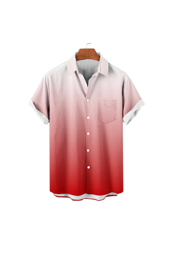 Mens Big and Tall Shirts S-5X Plus Size Short Sleeve Button-Down Collared Tshirts Shirt with Pocket Casual Gradient Printed Beach Tees Tops