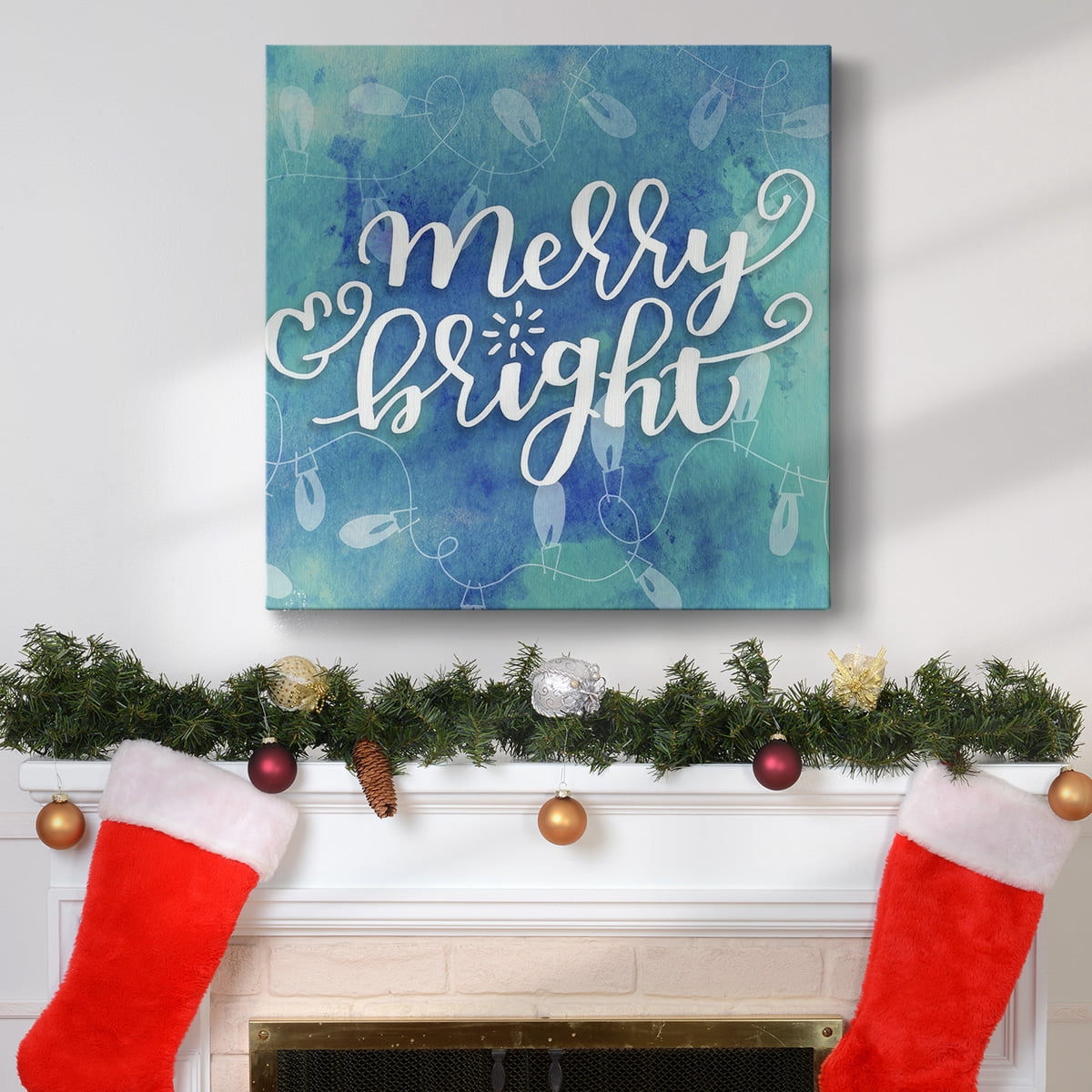 Merry and Bright Twinkle Light Handlettering- Gallery Wrapped Canvas