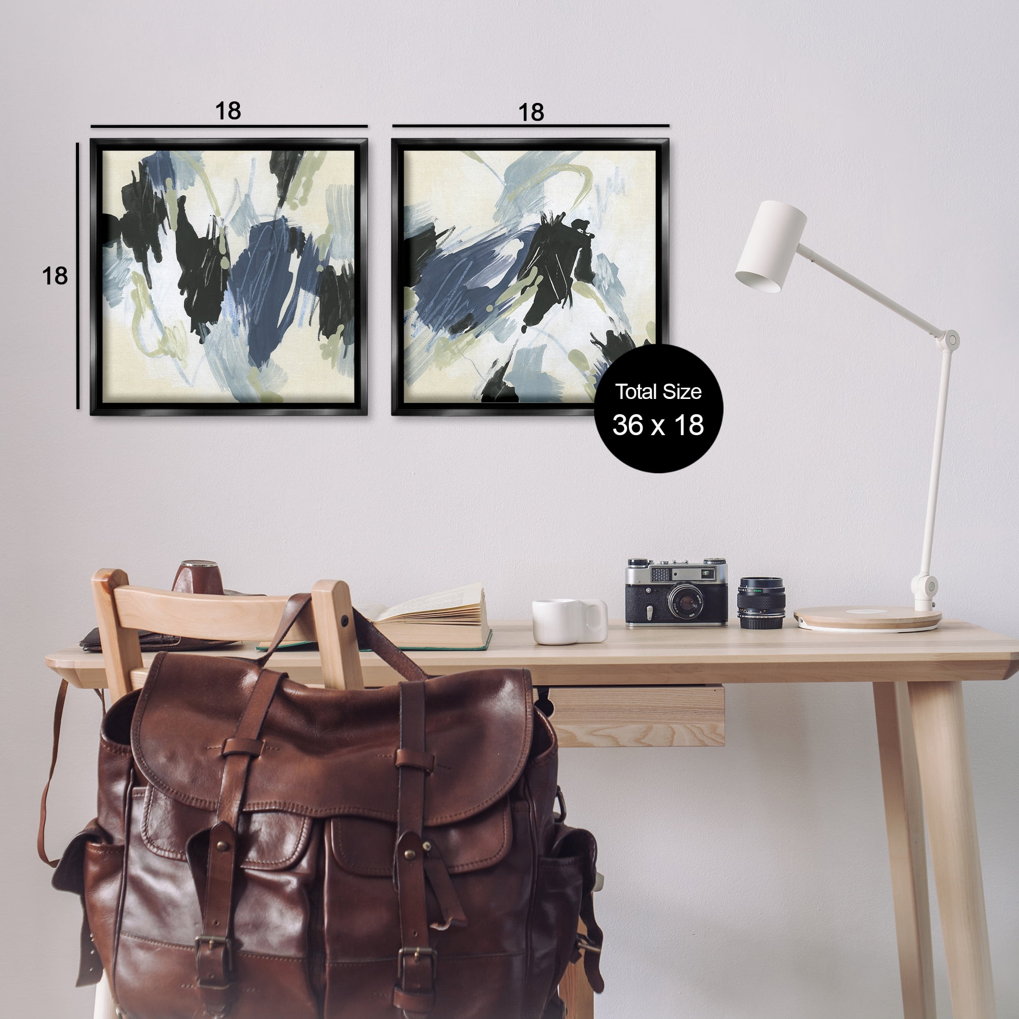 Stupell Industries Muted Blue Green Abstract Patches Abstract Painting Black Floater Framed Canvas Art Print Wall Art, 18 x 18, Set of 2