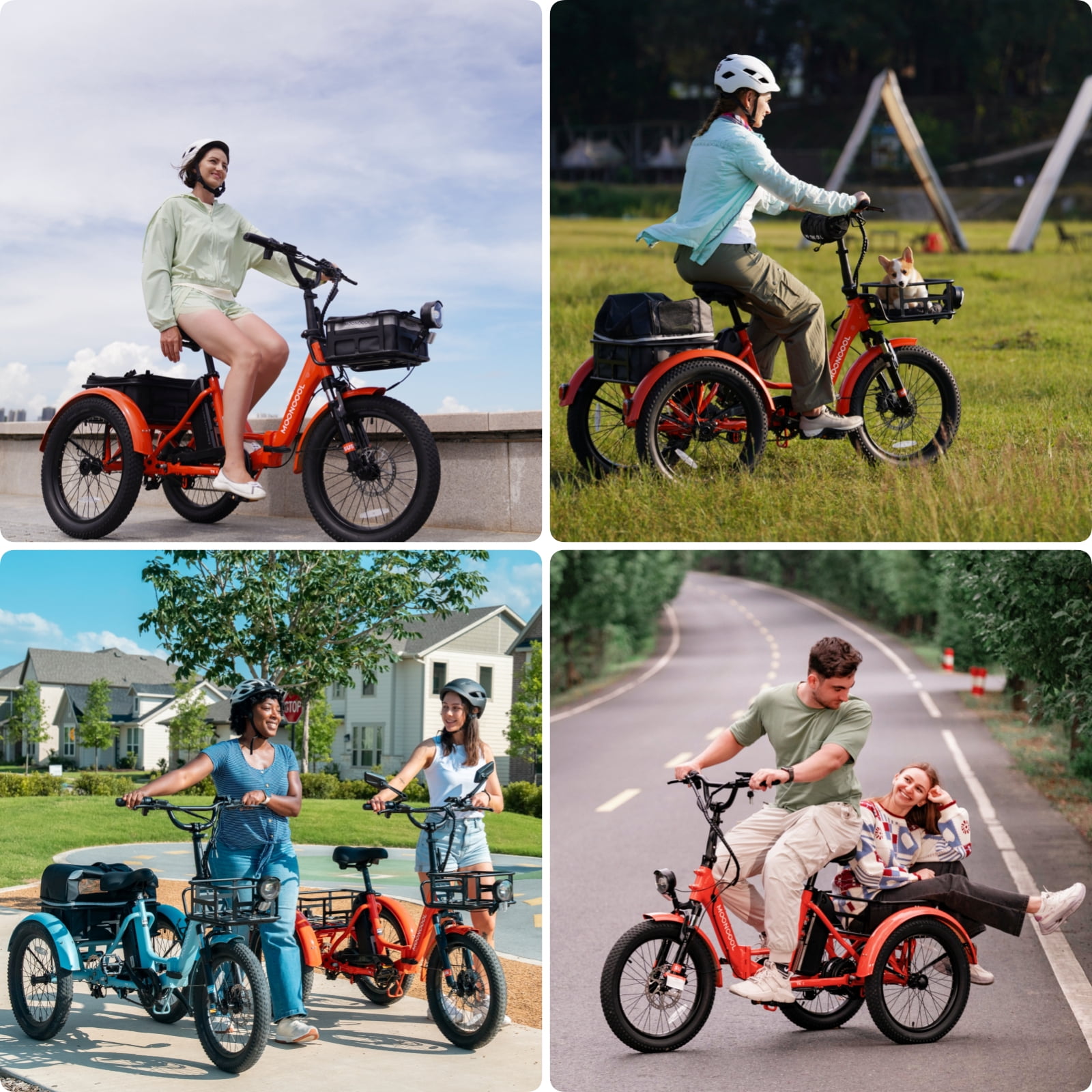 Lilypelle  Folding Electric Tricycle for Adults, Peak 1000W Motor 48V Foldable Ebike Electric Trike, 20" Fat Tire 3 Wheel Electric Bicycle with Front & Rear Baskets & Pet Carrier