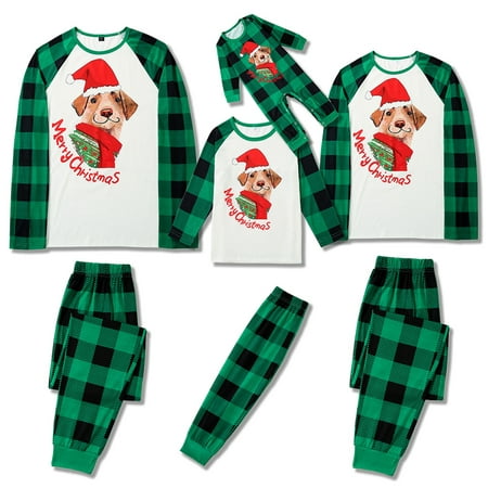 

FOCUSNORM Christmas Matching Family Pajama Sets Dog Print Tops Pants Xmas Sleepwear for Mom Dad Kids