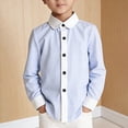 thumbnail image 2 of Xijirk Boys Contrast Collar Placket Vertical Striped Long Sleeve Button Down Dress Shirt Back to School Uniform Casual Top 2-3 Years,Light Blue, 2 of 6
