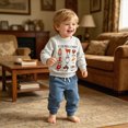 thumbnail image 6 of NOLDARES Toddler Baby Boy Clothes Crewneck Sweatshirt Cute Fall Winter Outfits Long Sleeve Letter Pattern Print Shirt with Pants(T237-Grey), 6 of 9